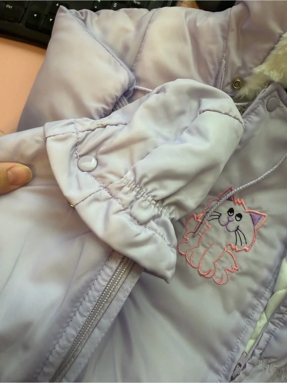 Vintage Lilac Baby One-Piece Snowsuit with Cat Embroidery JCP